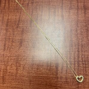 Open heart pendant necklace twisted rope chain yellow real 14k gold